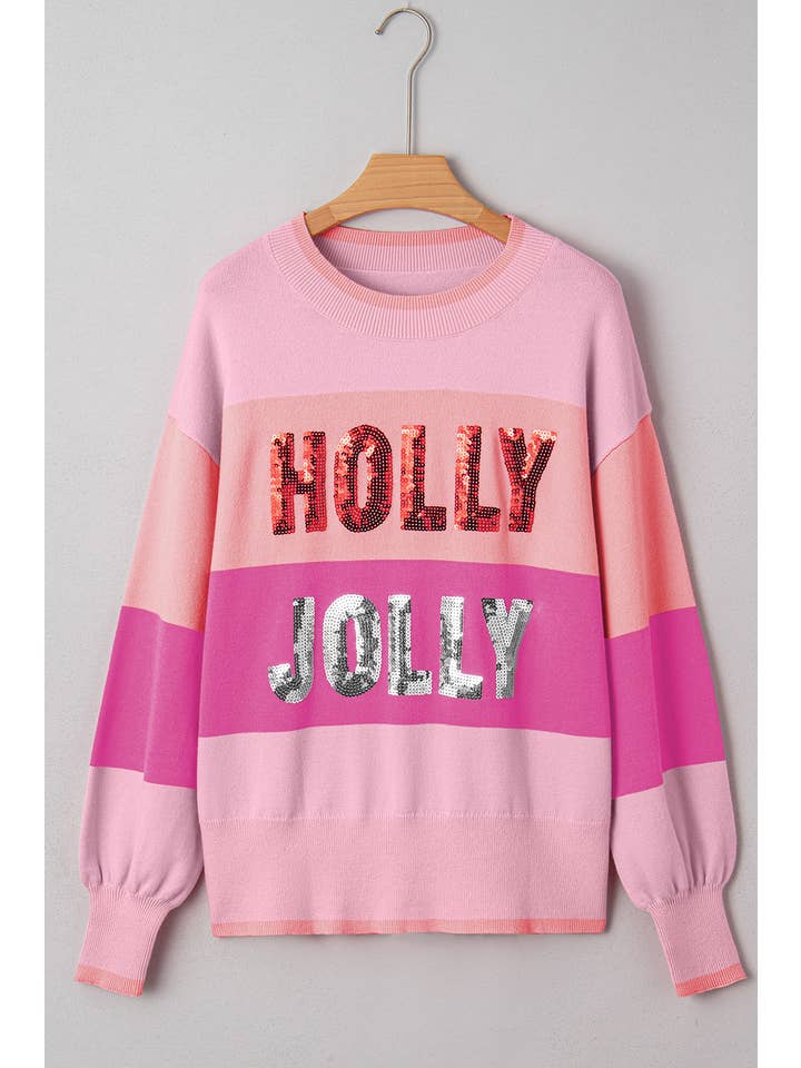 Sequined Holly Jolly Crew Neck Sweater