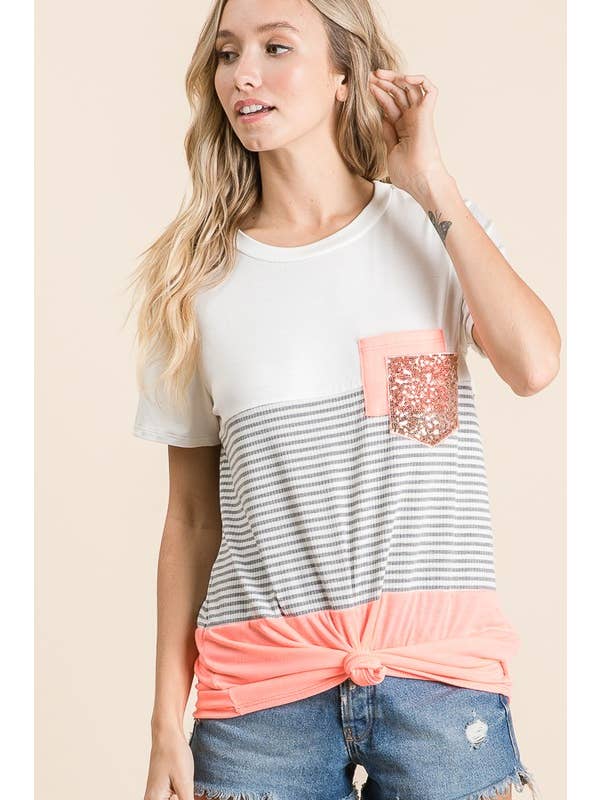 LMT1581-S-Crew Love Colorblock Crew-Neck T Shirt