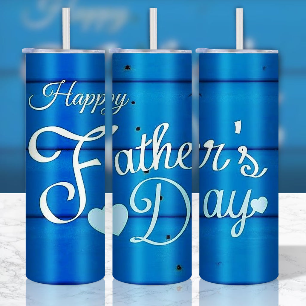 1pc 20oz Insulated Stainless Steel Tumbler with Lid Happy Father's Day Blue Heart Pattern Durable Leakproof Lid for Home Travel Outdoor Use Local Warehouse Gifts for Dad Father's Day