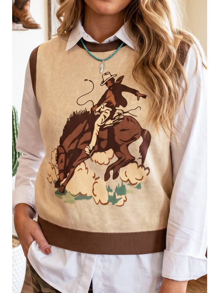 Ldc Western Rider Graphic Sweater Knit Vest