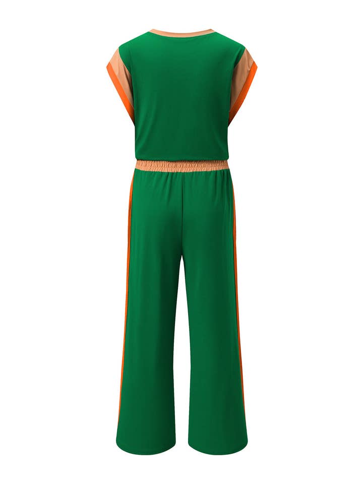PRETTY BASH Colorblock Top & Wide Leg Pants Set