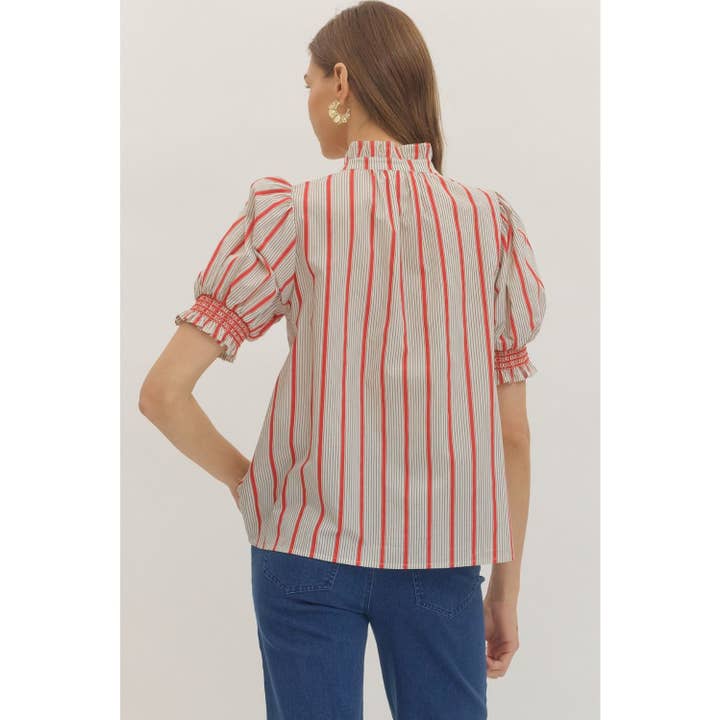Striped Short Puff Sleeve Top