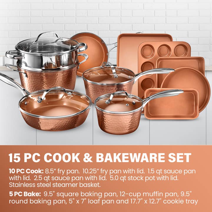 Gotham Steel Hammered Ceramic 15-piece Cookware Set