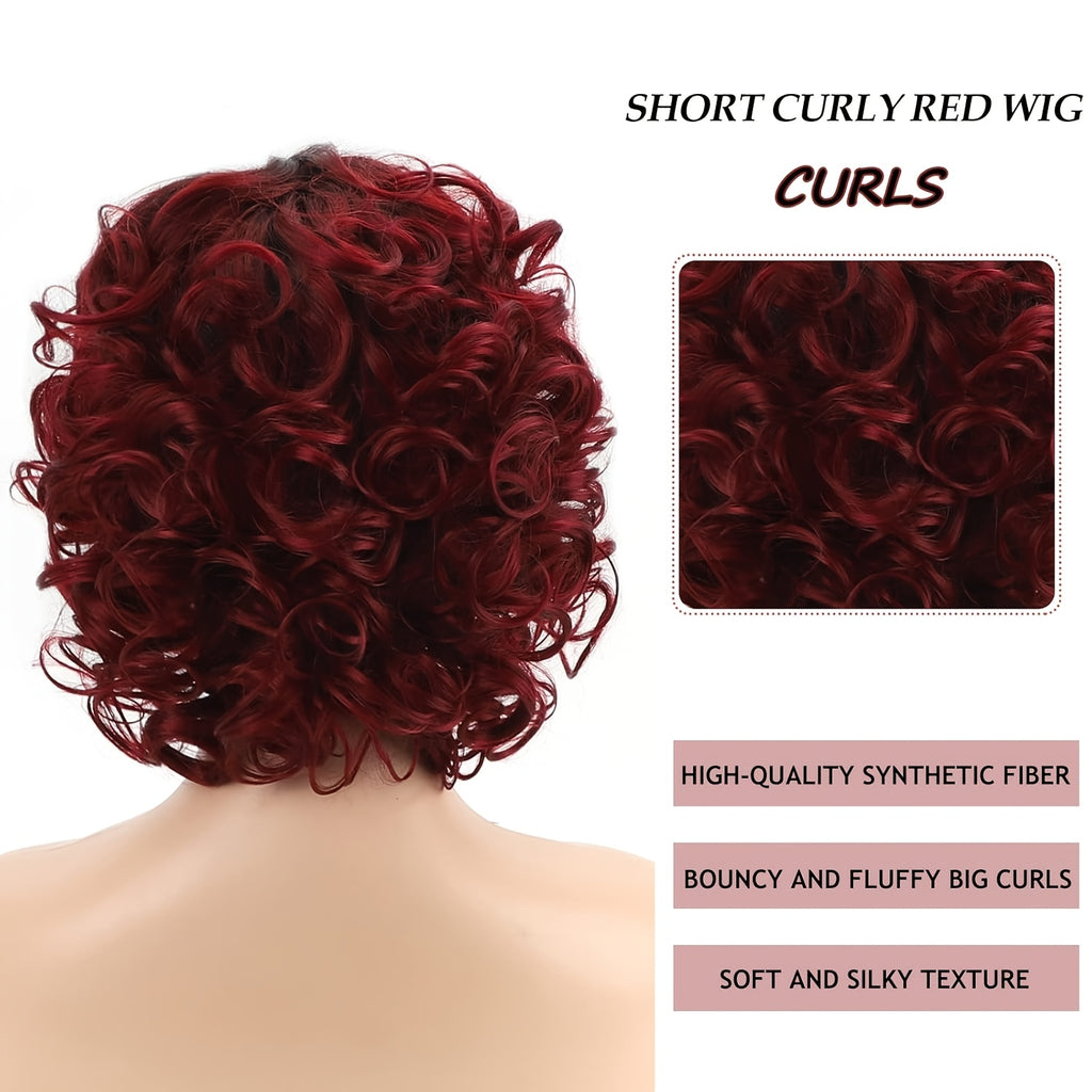 Natural Looking Burgundy to Wine Red Ombre Curly Bob Wig