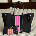 Neoprene Carryall Tote - Black W Hot Pink & Orange Stripe Rt