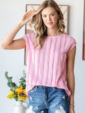 Lightweight Stripe Textured Cap Sleeves Blouse T5948