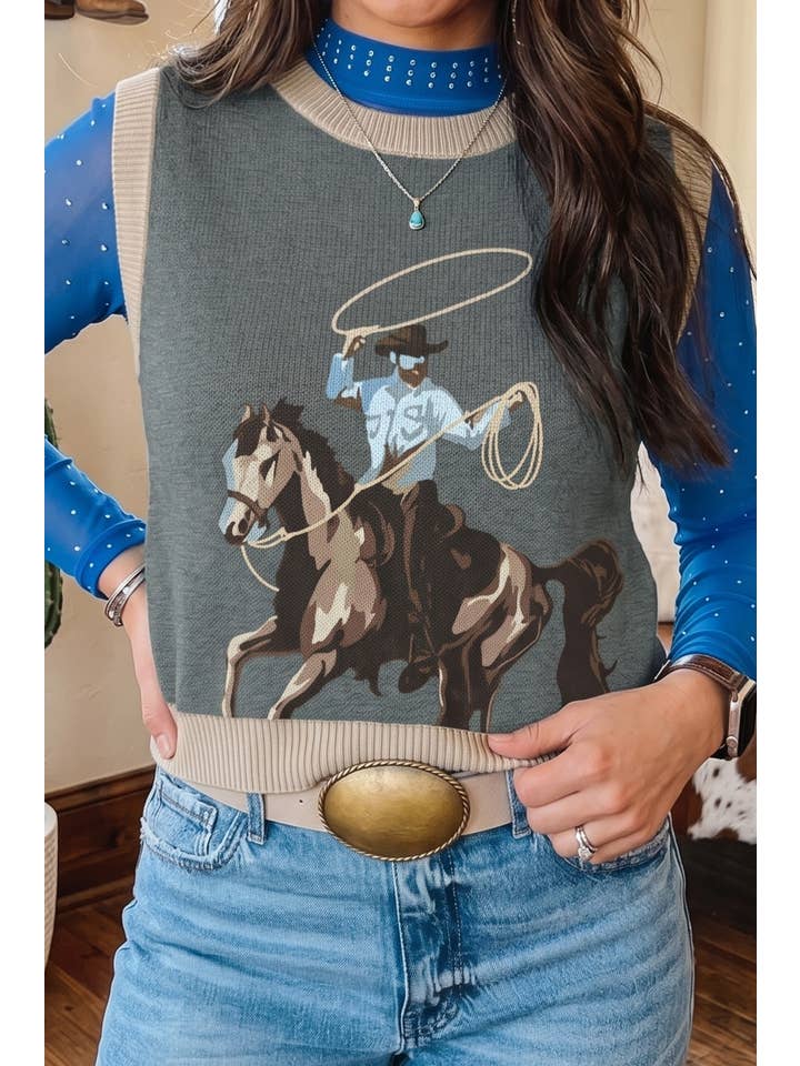 Ldc Western Rider Graphic Sweater Knit Vest