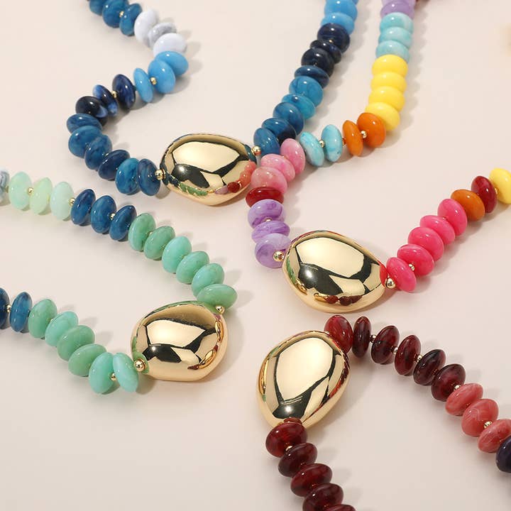 Chunky Pebble Resin Beaded Statement Necklace