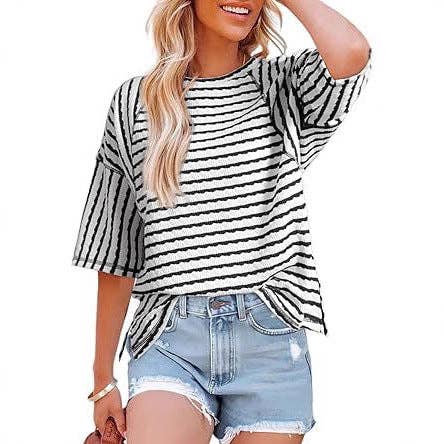 2026 Women Striped Color Block Short Sleeve T-Shirt