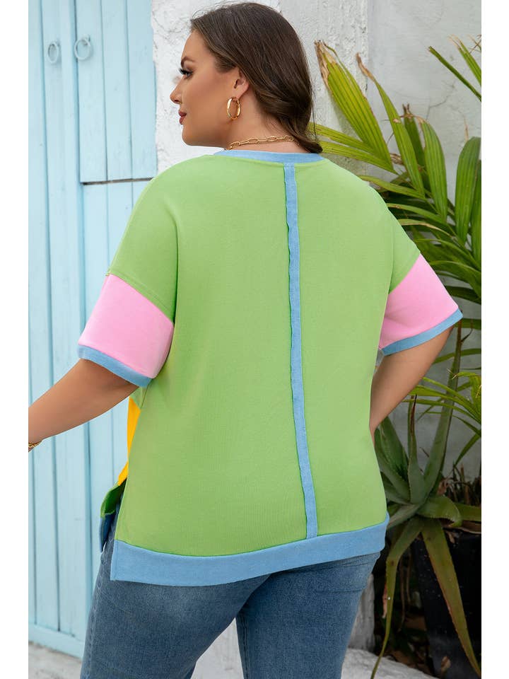 PRETTY BASH Plus Size Colorblock Raw Edge T-Shirt