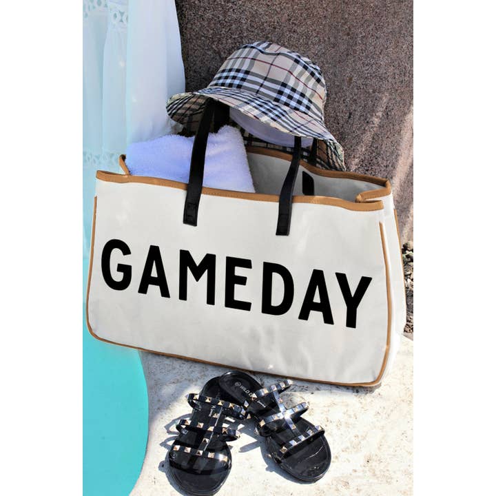 Ldc Contrast Handle Leather Trim Canvas Gameday Tote Bag