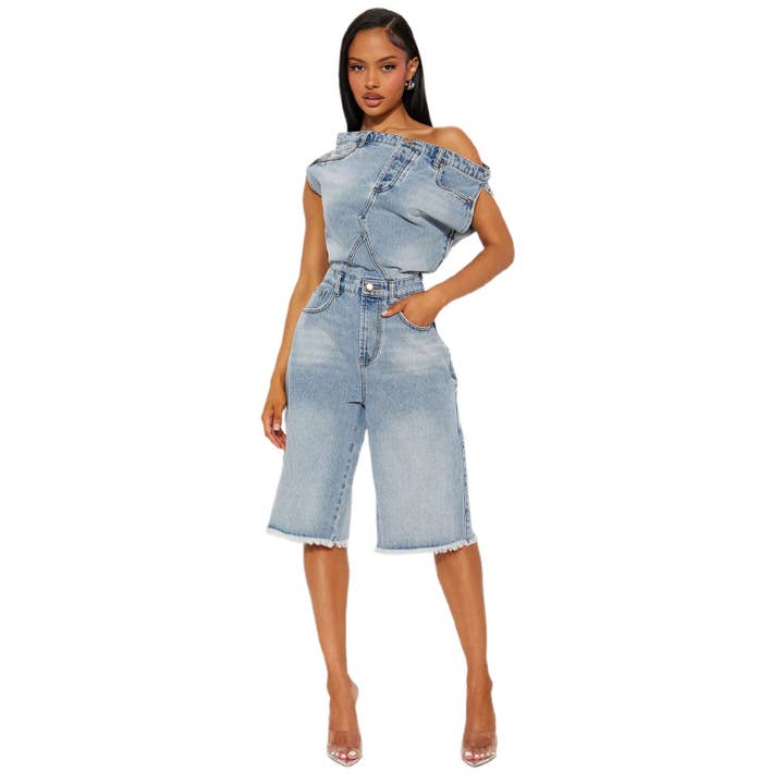Women Fashion Denim Romper