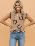 PRETTY BASH Western Horseshoe Ribbed Knit Sweater Top
