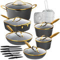 20-Pieces Hard Anodized Aluminum Armor Max Gold Cookware Set