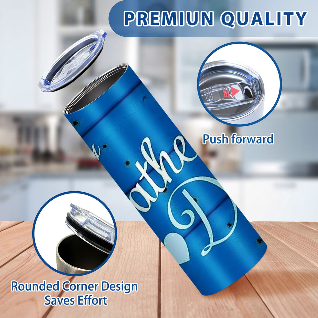 1pc 20oz Insulated Stainless Steel Tumbler with Lid Happy Father's Day Blue Heart Pattern Durable Leakproof Lid for Home Travel Outdoor Use Local Warehouse Gifts for Dad Father's Day