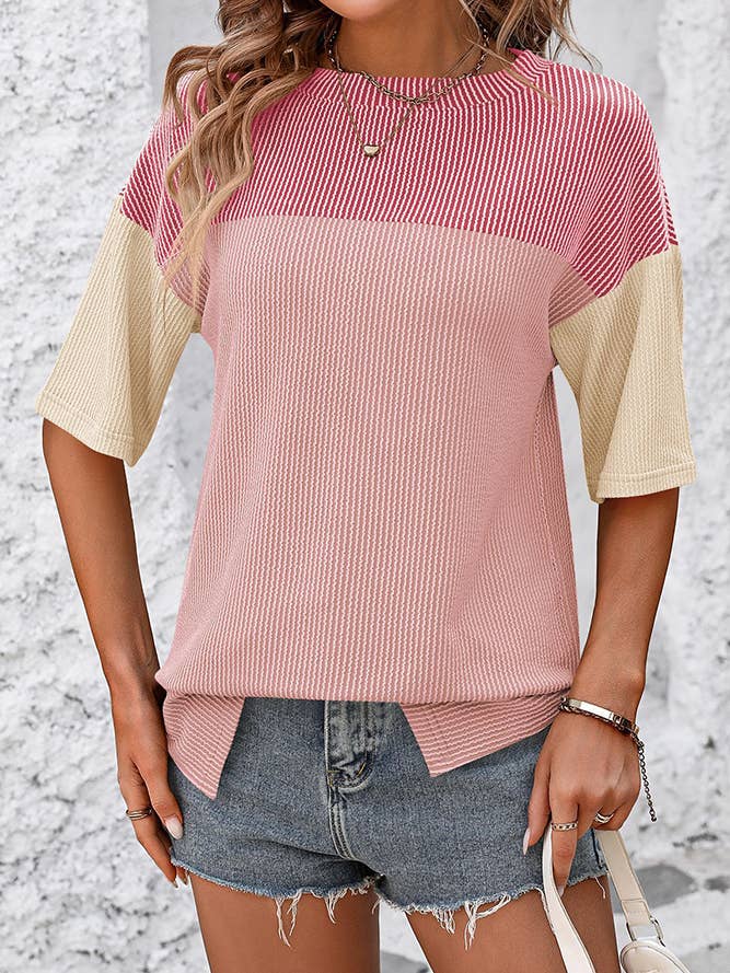 Summer Colorblock Splicing Ribbed Knitting Top MD119