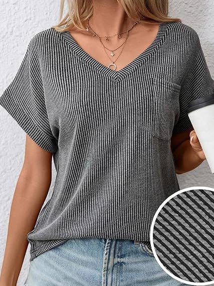 Women’S Fashion Colorblock Twist V-Neck Tee