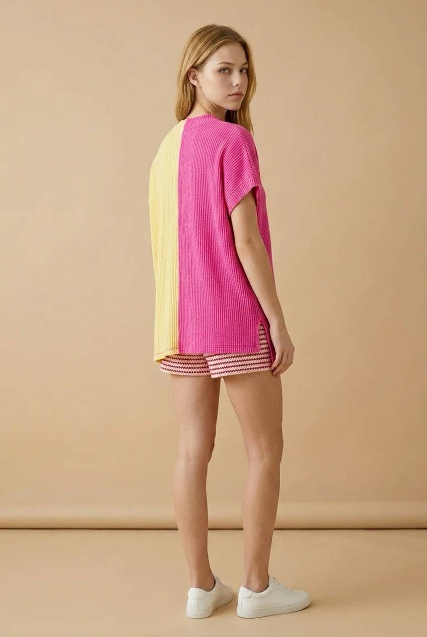Wave Rib Bi-Colored Tunic Top