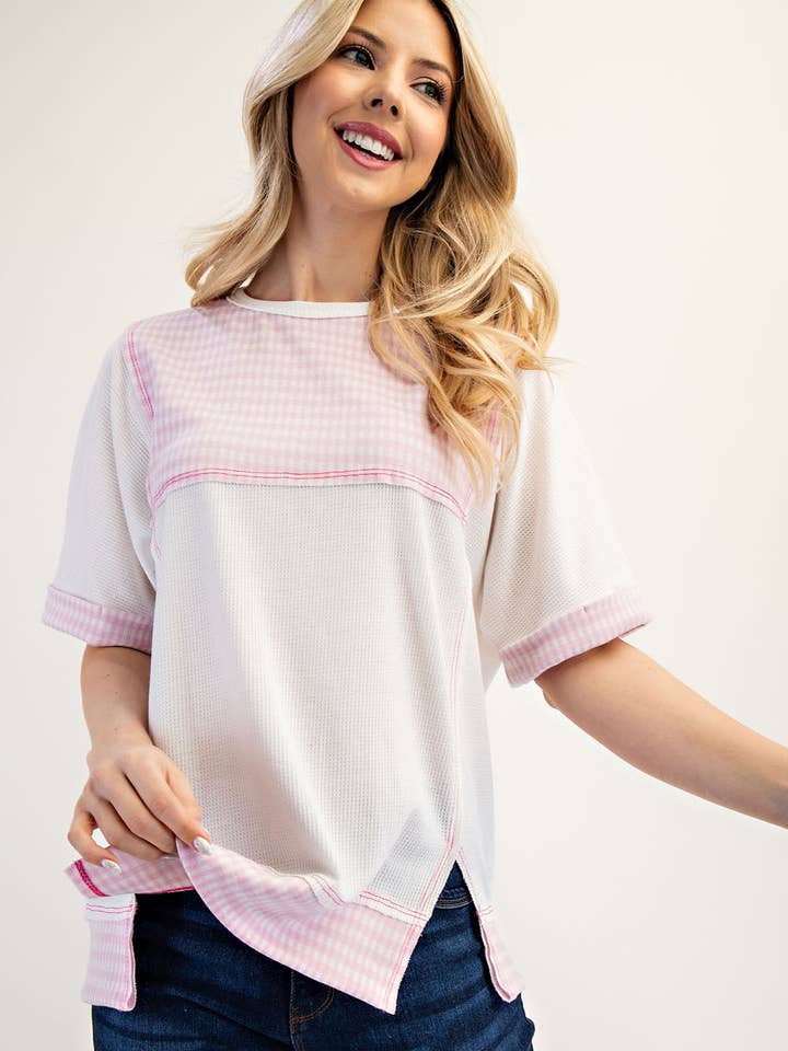 Ghingham Color Block Top with Short Sleeves -CT43939A