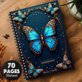 70-Sheet Spiral Password Notebook, Elegant Blue And Brown Butterfly Design - Golden Accents, Floral Patterns, And Beaded Border - Ideal for Home Or Office Password Management