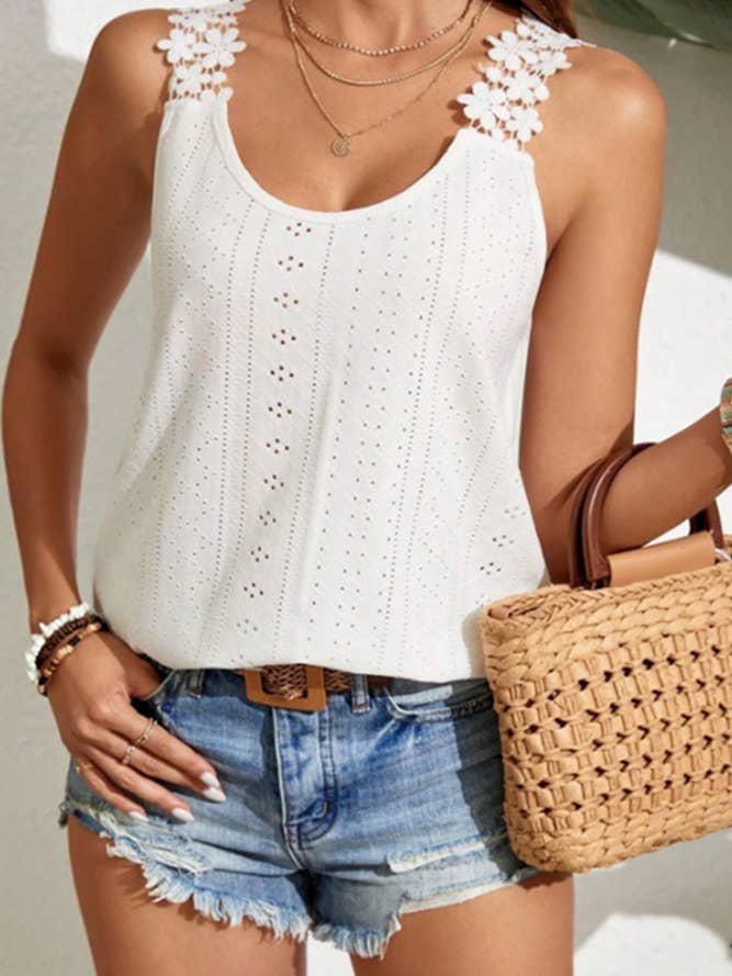 Sleeveless Floral Crochet Hollowed Tank Top ZK842
