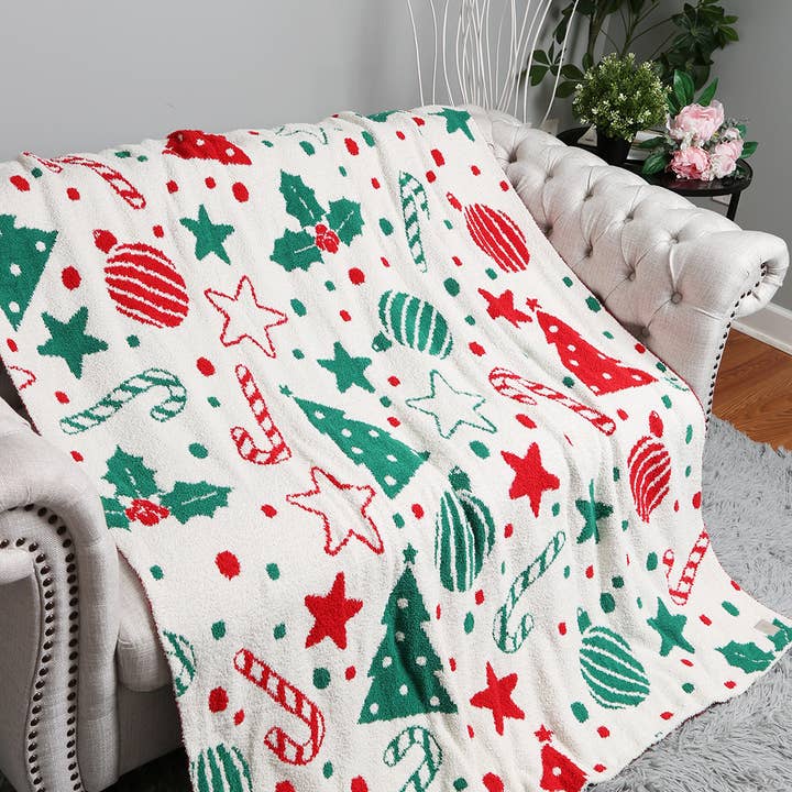 Festive Holiday Pattern Print Cozy Throw Blanket