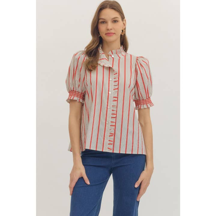 Striped Short Puff Sleeve Top