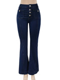 Midi Washed Fly Button High Rise Flare Indigo Jean