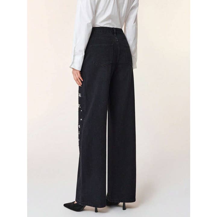 Rhinestone Shiny Pearl Straight Jeans