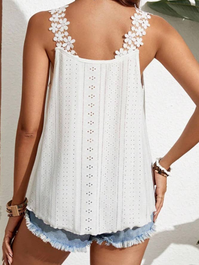 Sleeveless Floral Crochet Hollowed Tank Top ZK842