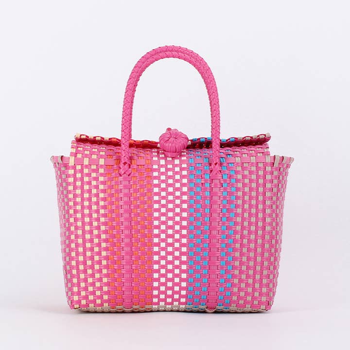 Multicolored Woven Tote Bag with Button Closure