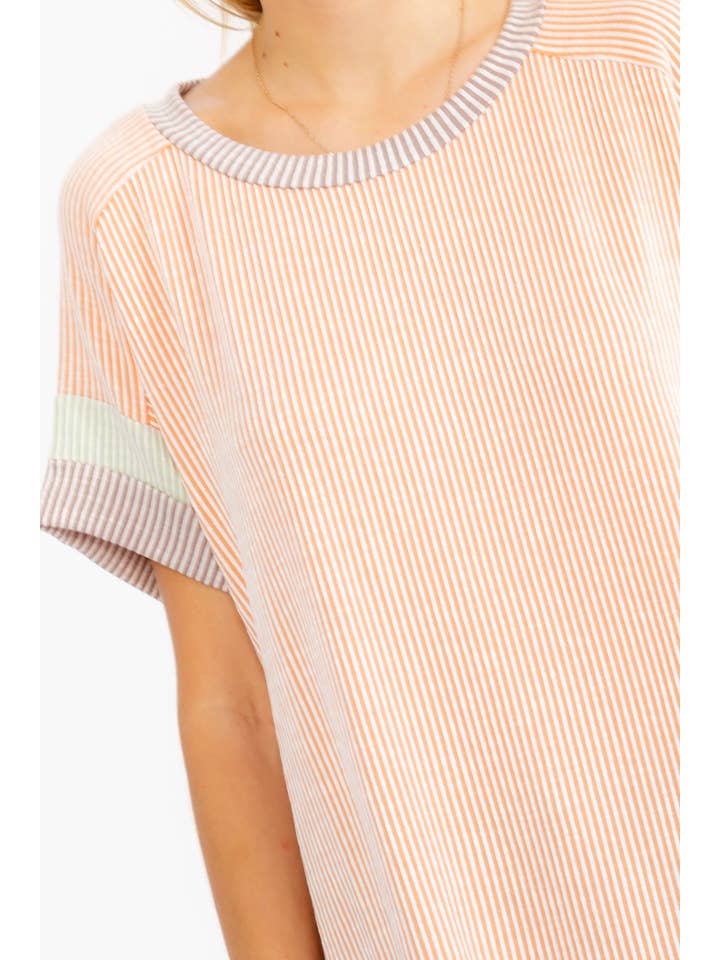 Rib Color Black Short Sleeve Top T6374