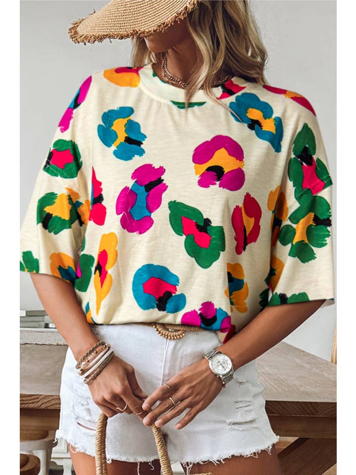 Leopard Drop Shoulder Oversize Tee
