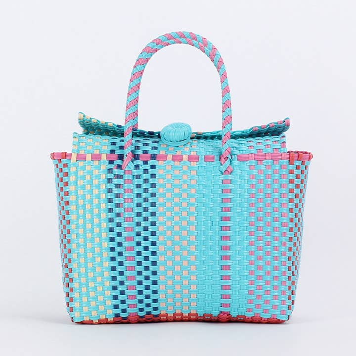 Multicolored Woven Tote Bag with Button Closure
