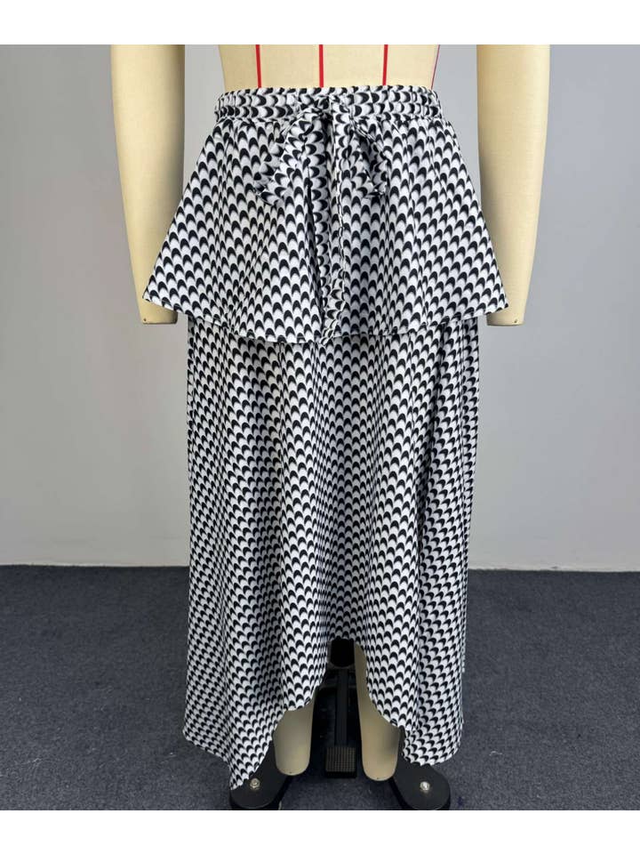Drawstring Gingham Tiered Skirt Plaid Irregular Maxi Skirt
