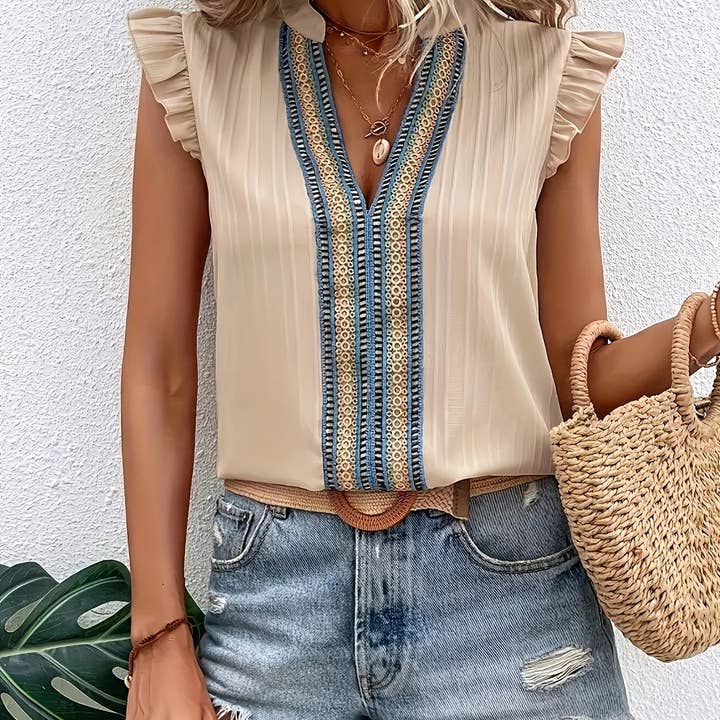 Women's Vintage Lace Collar Sleeveless Ruffle Blouse
