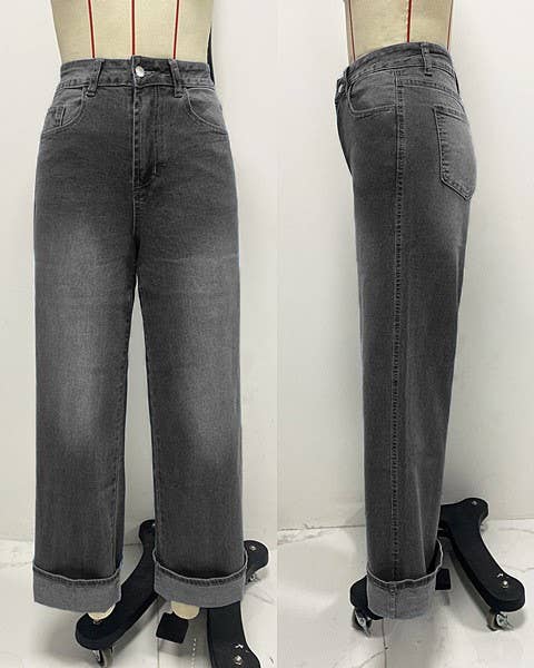 Basic High Rise Straight Cuff Jeans