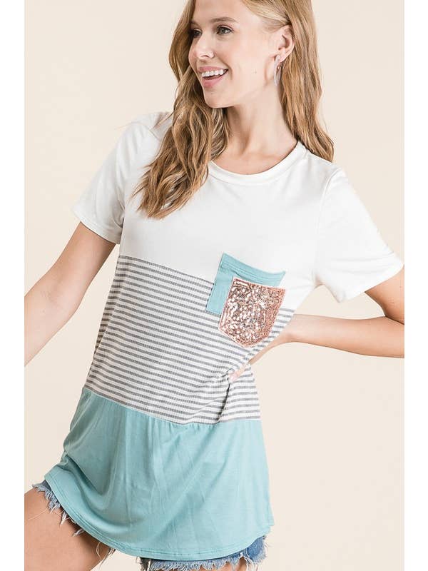 LMT1581-Crew Love Colorblock Crew-Neck T Shirt
