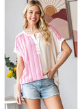 Color Block Half Textured Button Front Top