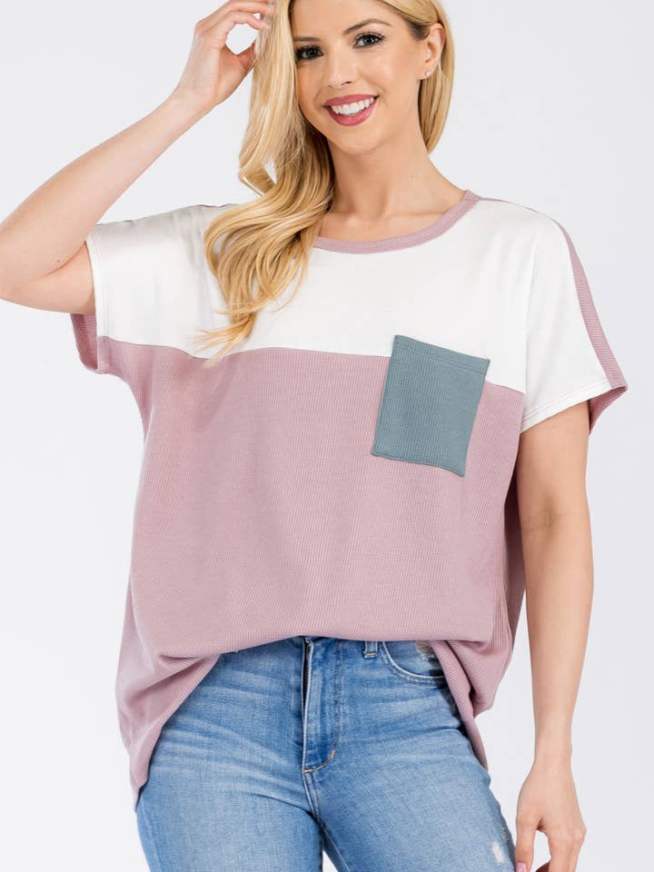 Plus Size Color Block Top with Dolman Sleeves -CT43847-PL
