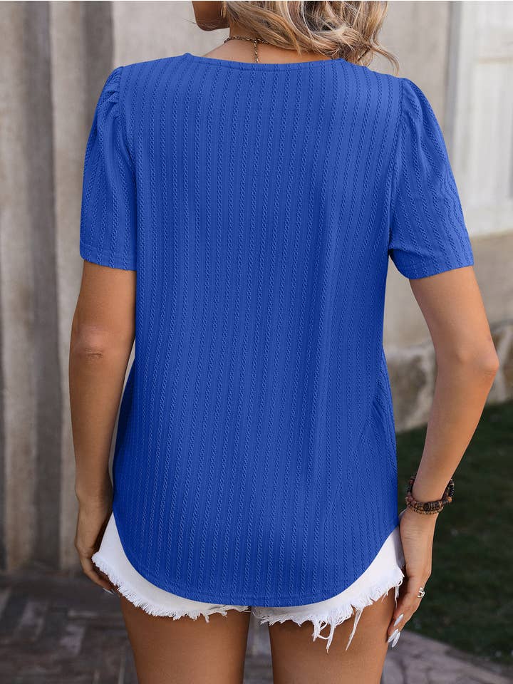 Solid Color Square-Neck Textured T-Shirt