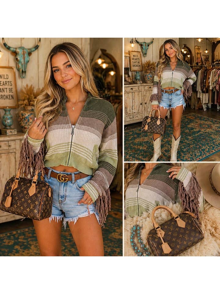 ✨ Cozy Western Fringe Zip Sweater