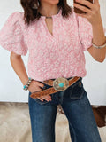 Floral Textured Jacquard Puff Sleeve Blouse
