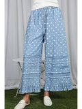 Polka Dot Flared Ruffle 100%Cotton Crop Denim Pants VP83039A