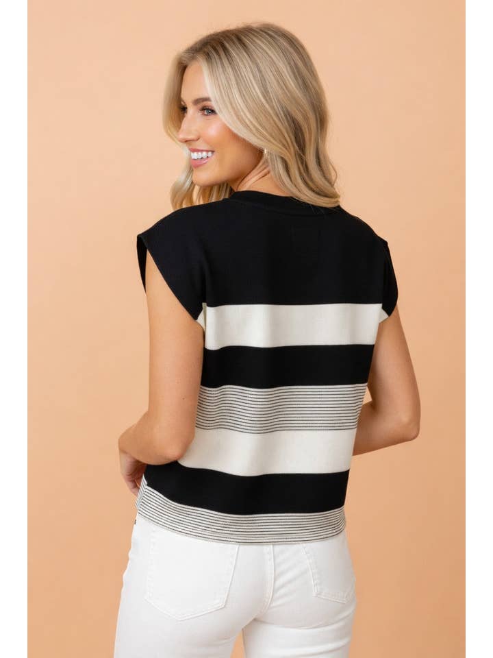 PRETTY BASH Stripe Mixed Crew Neck T-Shirt