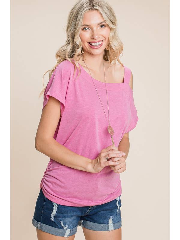 ETK-8524 Solid One Shoulder Strap Casual Top