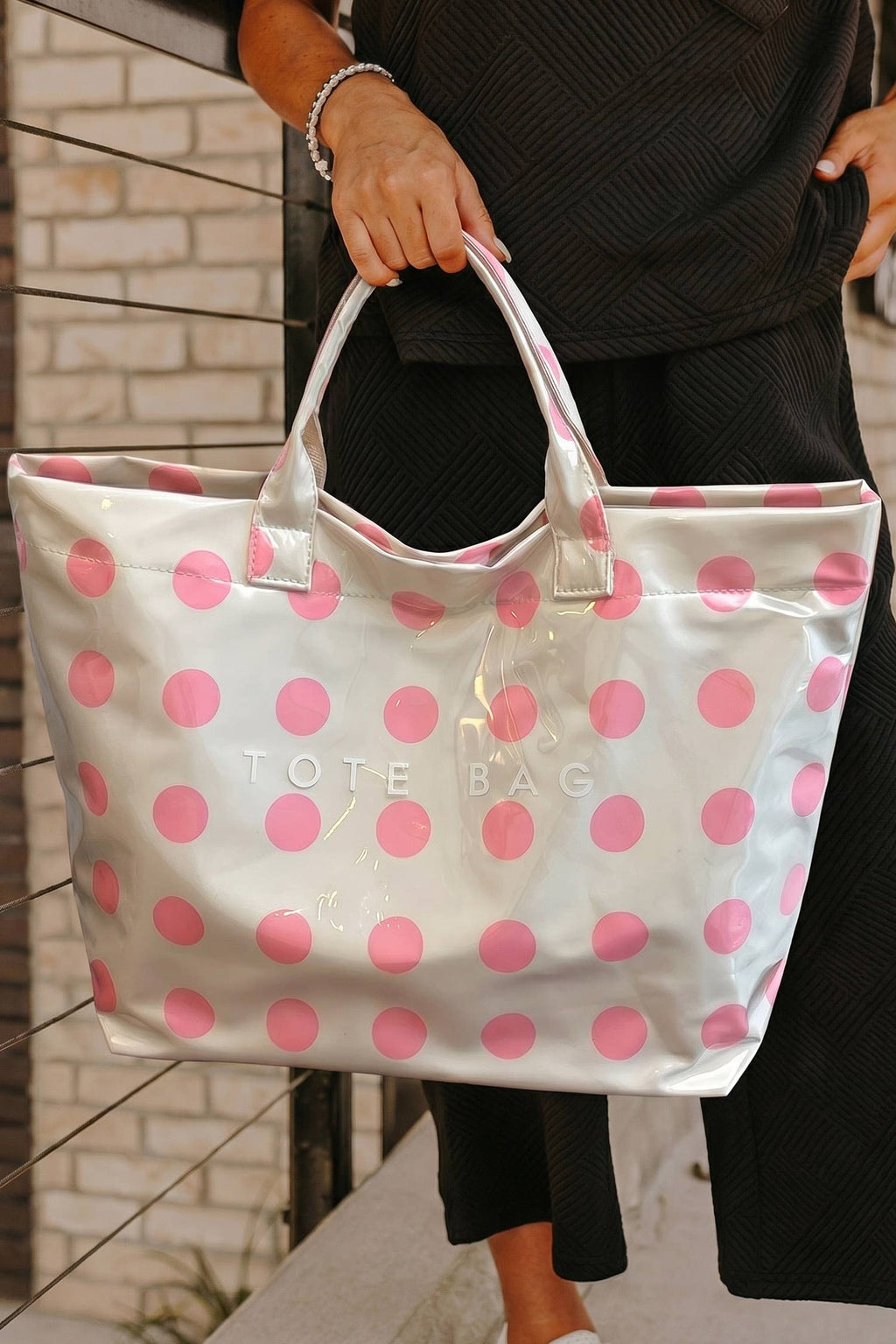 Ldc Polka Dot Durable Waterproof Pvc Tote Bag