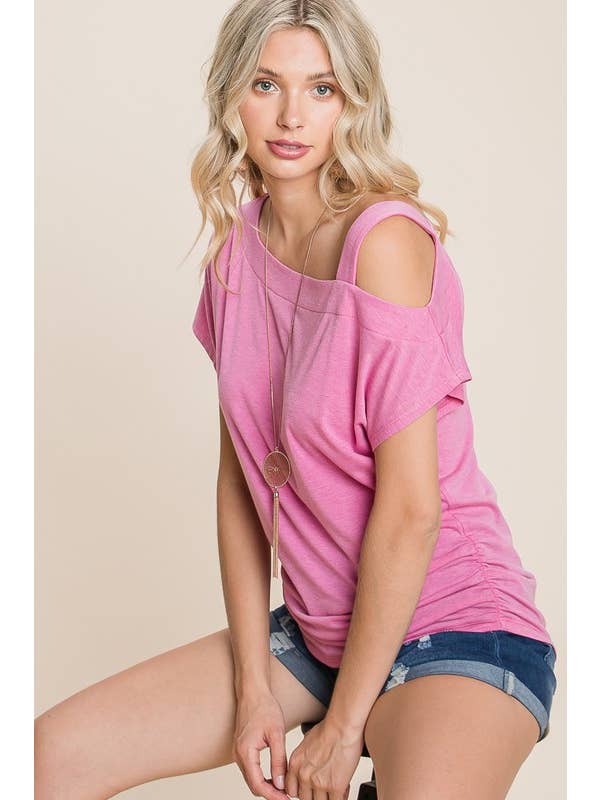 ETK-8524 Solid One Shoulder Strap Casual Top