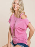 ETK-8524 Solid One Shoulder Strap Casual Top