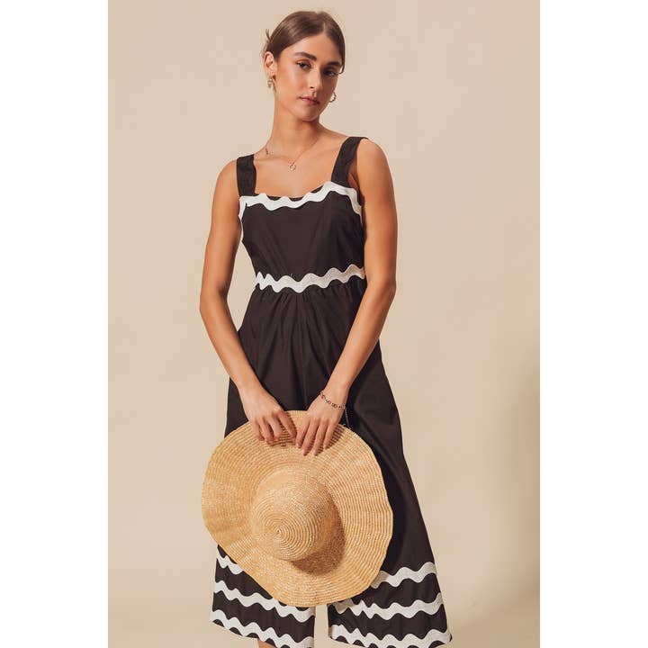Scallop Ric Rac Trimmed Wide Leg Summer Jumpsuit